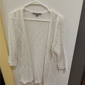 Valarie Steven’s Elegant White Open-Front Sweater